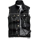 Ginsiom Men's Denim Vest,Sleeveless Jacket Slim Fit Vintage Casual Ripped Summer Jean Vest for Men