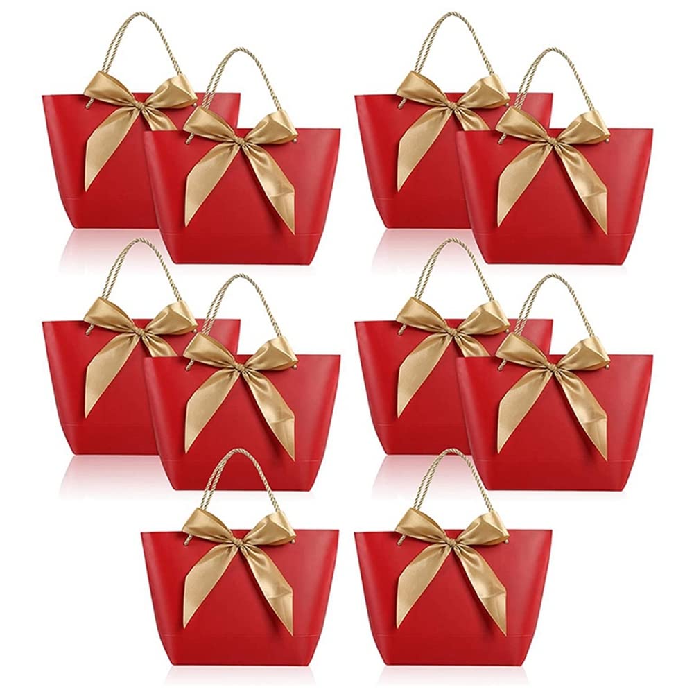 Nvanvmm 10 Pcs Bag with Handle Paper Favor Bag Present Wrap Snack Bag with Bow Ribbon Present Favor Bags Red