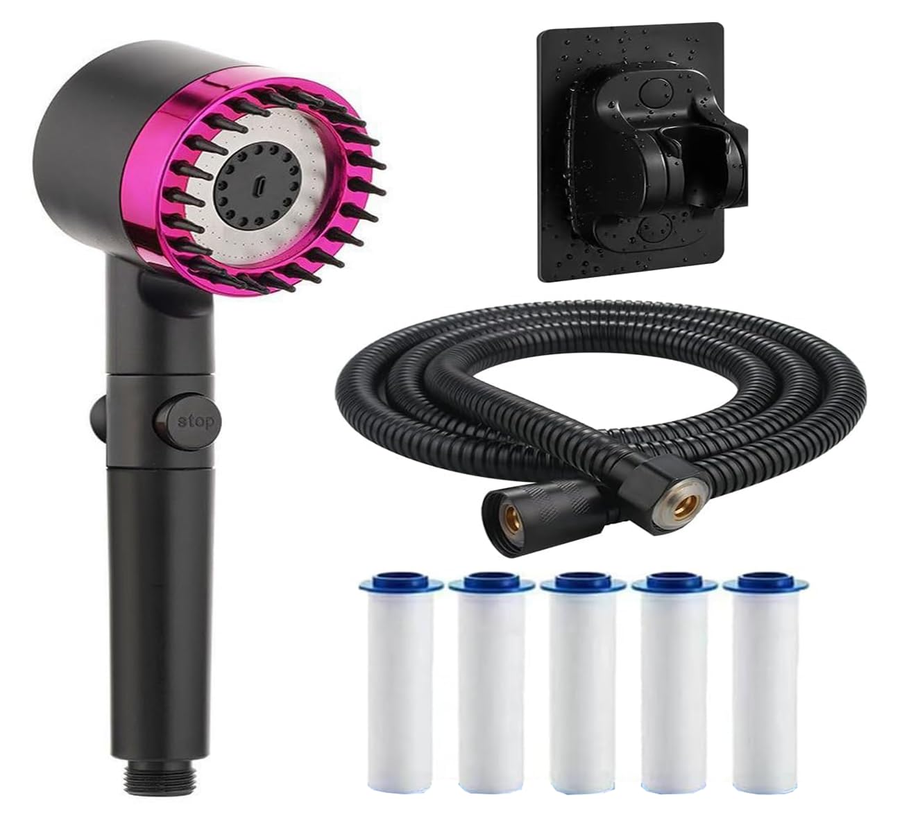 Photo 1 of 2025 NEW filtered Showerhead,3 spray modes handheld shower,adjustable shower head with off/on,with 59”/1.5M hose,suitable for bathing and rinsing fish tank and pets (Pink)
