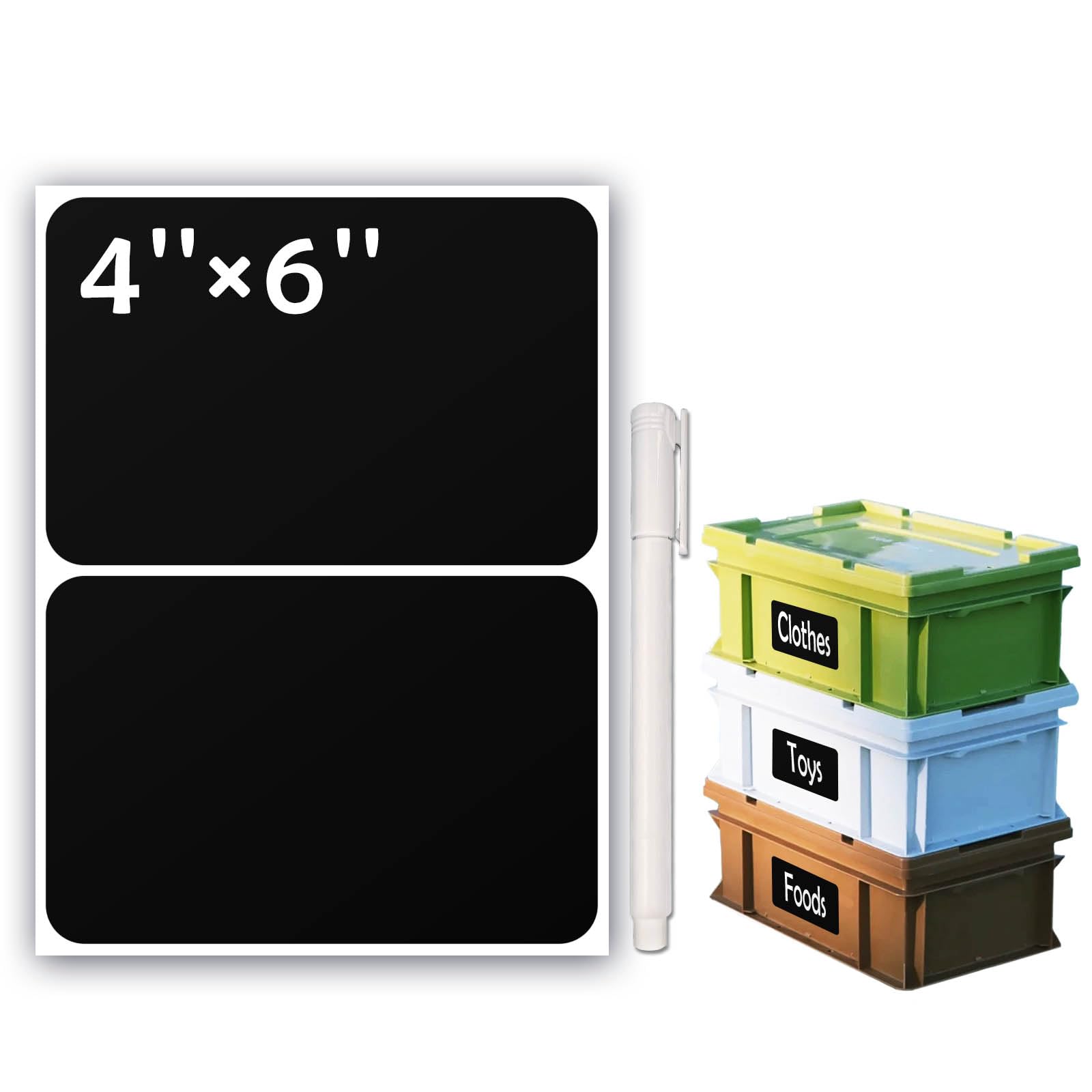 JIEHENG 100Pcs Large Black Labels for Storage Bins,6x4 Inch Removable ...