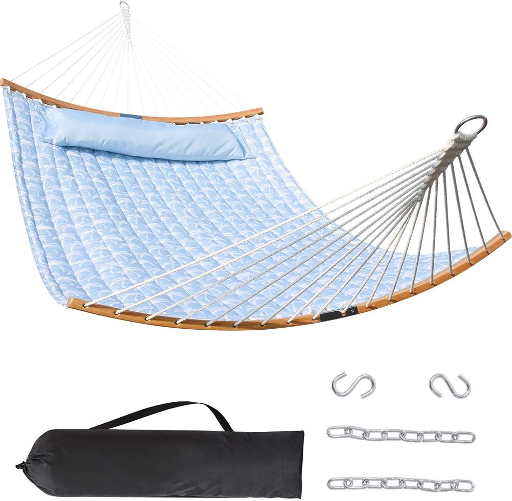 Zupapa Quilted Double Hammock, Detechable Curved Spread Bar Hammock  Upgraded for Backyard Patio Use, 2 Person Hammock Portable Carry Bag  Included