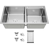 DuyviSteil Modern Kitchen Sink Nano-Coated 30.7x16.9 Inch Stainless Steel Kitchen Sink, Drop in & Topmount Double Bowl Sinks 