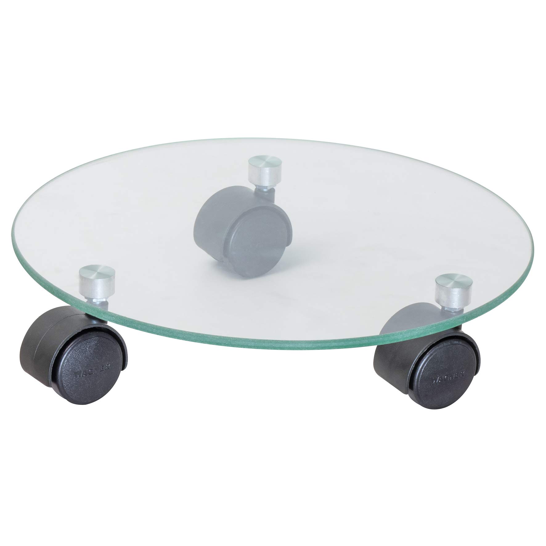 WAGNER Plant trolley GLASS Ø 28 x 7 cm I Flower trolley for indoor use, transparent genuine glass I Modern container trolley made of glass I Load capacity 60 kg - 20016501