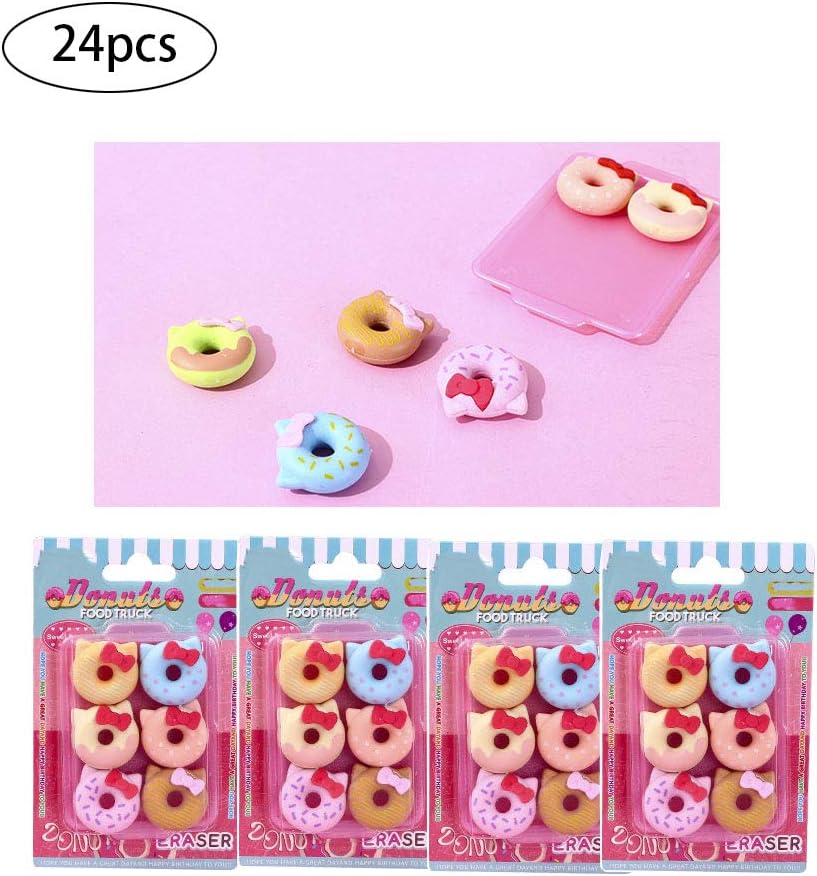 24 Pcs Donuts Eraser, children's birthday gift school supplies,Rubbers Erasers For Kids Party Bag Fillers Gift School…