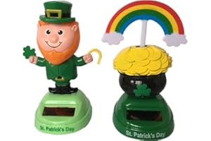 ELODIEAU 2PCS Car Solar Bobble Head Toy, St. Patrick's Day Leprechaun Solar Powered Figurines, Shaking Figures Dashboard Decor, Festival Gifts for Home Window Desk Decorations