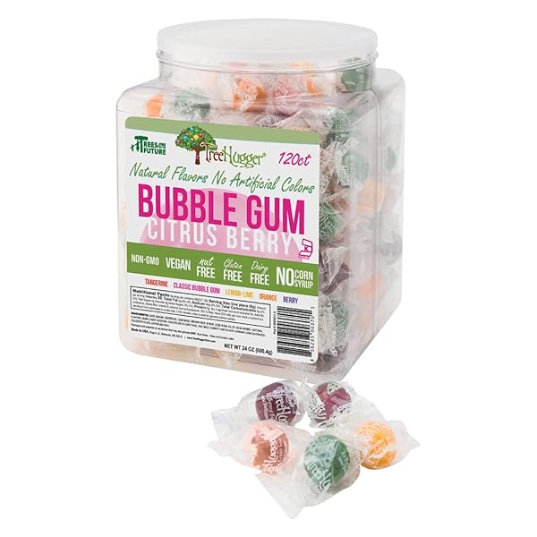 TREE HUGGER BUBBLE GUM, CITRUS BERRY, NATURAL FLAVORS, NO ARTIFICIAL COLORS, 120 COUNT TUB