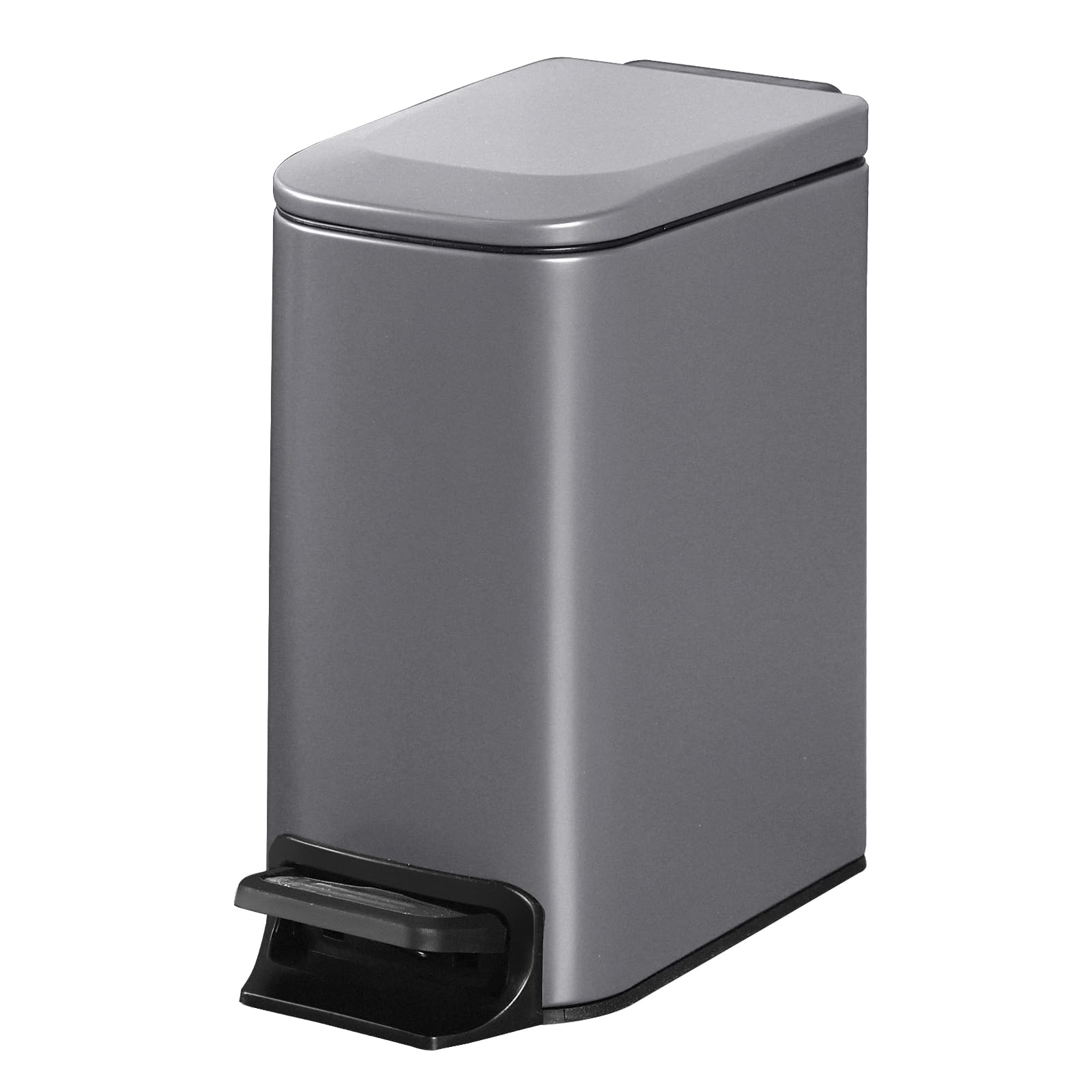 Photo 1 of ELPHECO Bathroom Trash Can with Lid Soft Close 1.8 Gallon / 6.8 Liter Stainless Steel Garbage Can Slim Step with Removable Bucket for Bathroom, Office, Bedroom, Matte Grey