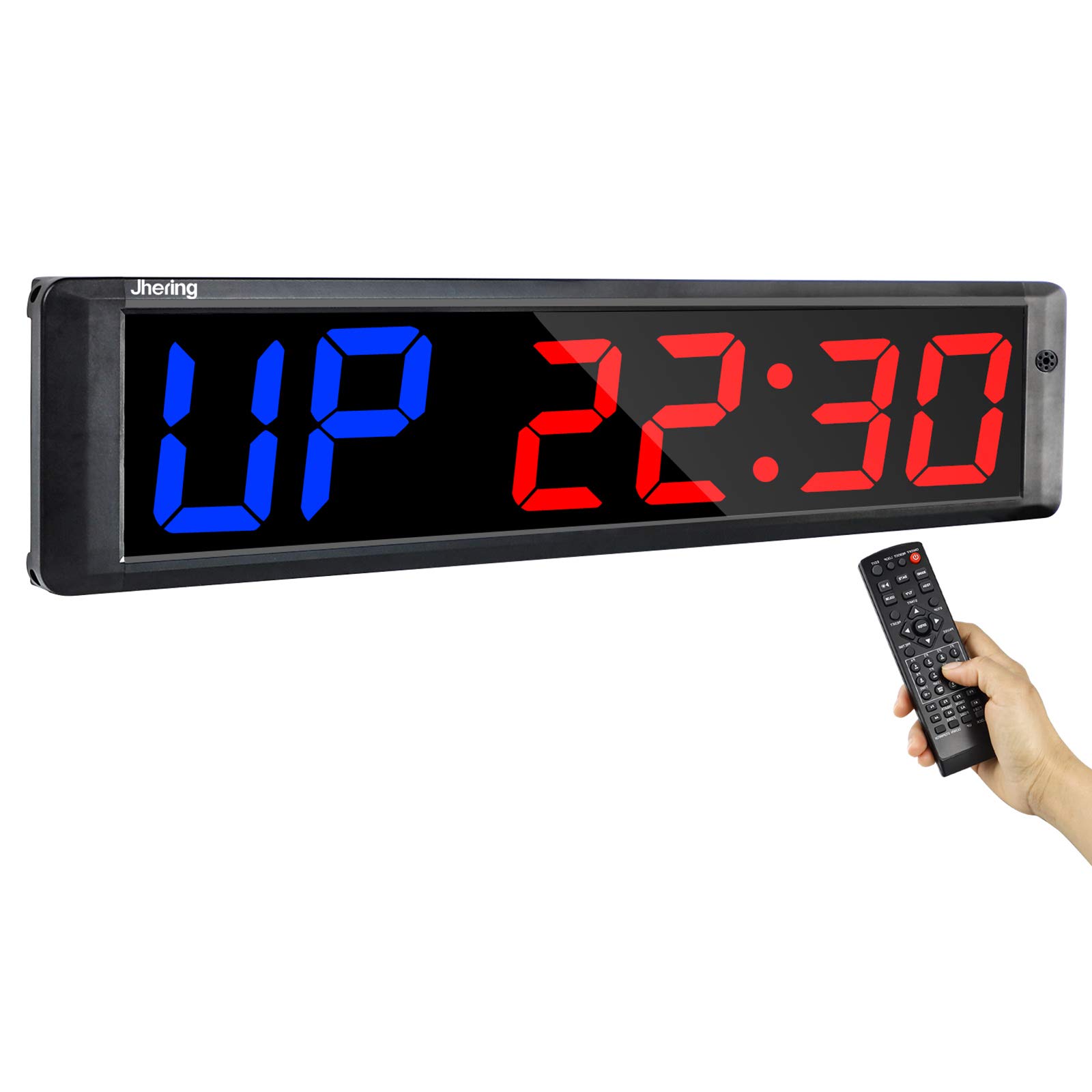 Jhering LED Interval Training Timer, Gym Timer, Count Down/Up Clock, Stopwatch, Workout Timer with Remote for Home Gym Fitness Tabata 4" 6 Digits(Blue/Red)