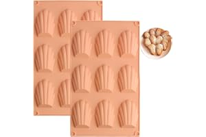 2 Pack Silicone Madeleine Mold,Non-Stick Shell Shaped Baking Pan Suitable for Cookie,Chocolate, Candy Cake Pan (9 Cavity, Bro