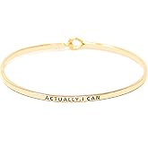 by you Inspirational Positive Quote Message Engraved Thin Cuff Bangle Hook Bracelet