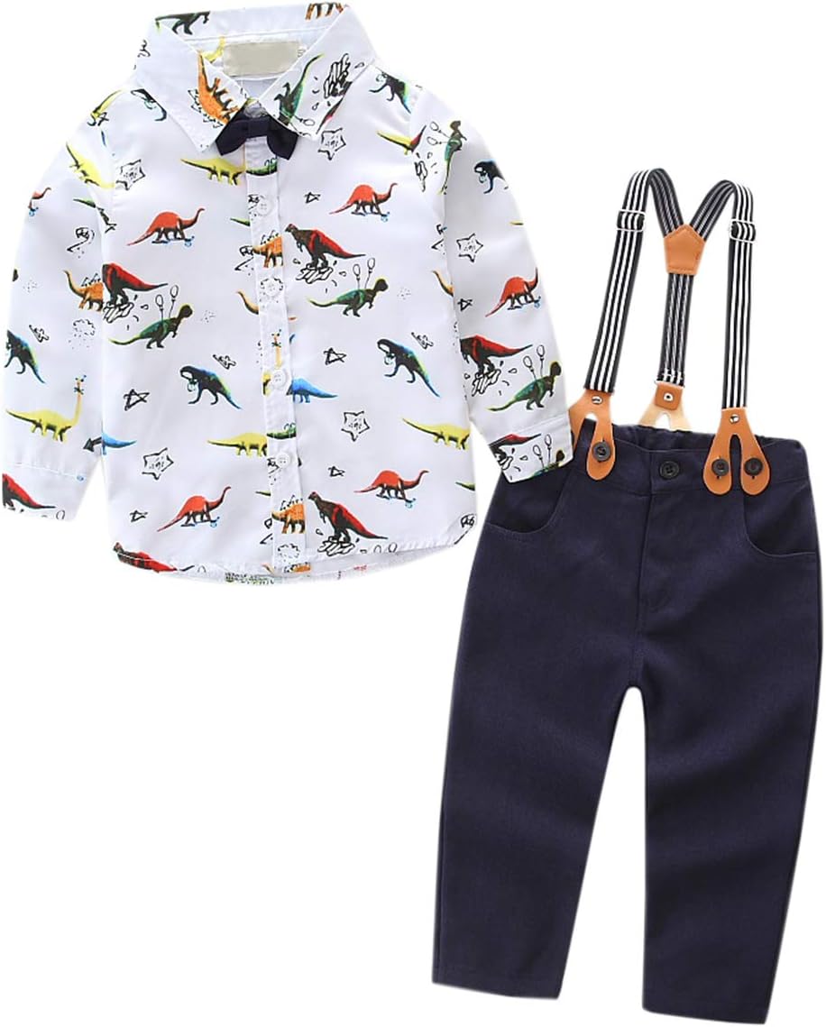 EMAOR Baby Boys' Dinosaurs Print Suspender Outfit 3 Month - 24 Month