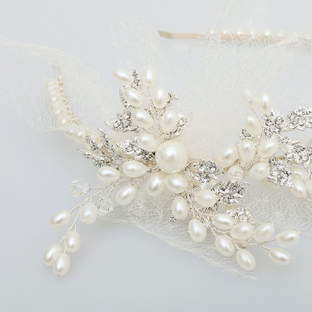 Lurrose Pearl Headband Wedding Bridal Pearl Headpiece Crystal Pearls Hair Band Pearl Headdress for Women Bridal Wedding - Image 4