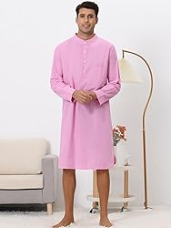Lars Amadeus Men's Pink Nightshirt Sleep Shirt