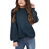 Batermoon Girls' Long Sleeve Shirts Lace Loose Fit Casual Crewneck Blouses Tops 5-14 Years