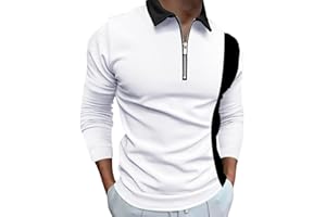 Kaniem Mens Patchwork Polo Shirts Fall Quarter Zip Golf Polo Shirt Casual Lapel Zipper Long Sleeve Top with Pocket