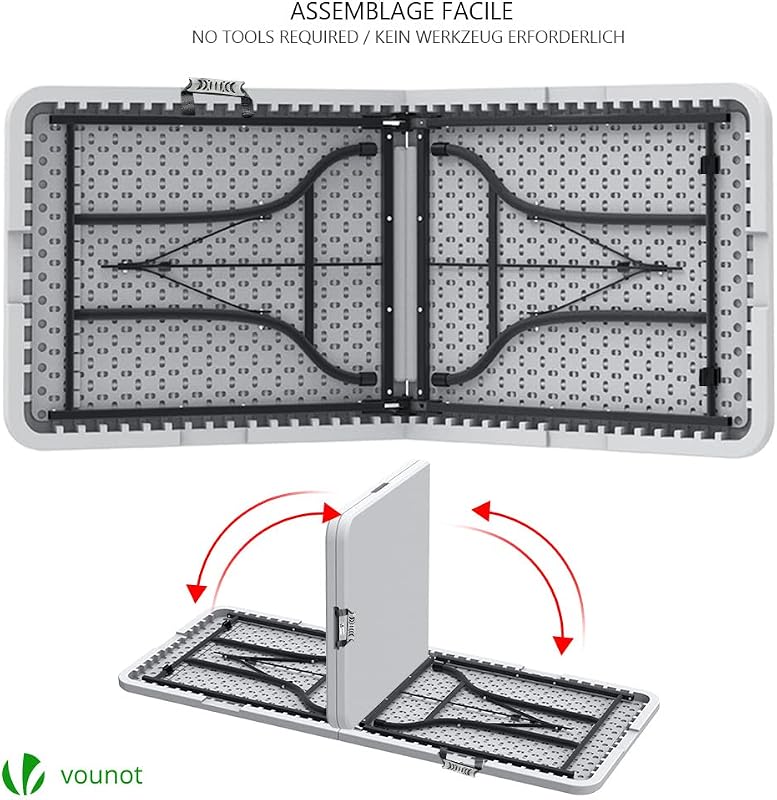 ® Tavolo da Buffet Pieghevole, Tavolo da Birreria, Mobili da Giardino con Manico di Trasporto, per Campeggio Picnic Esterno, Bianco, 180x75x72cm