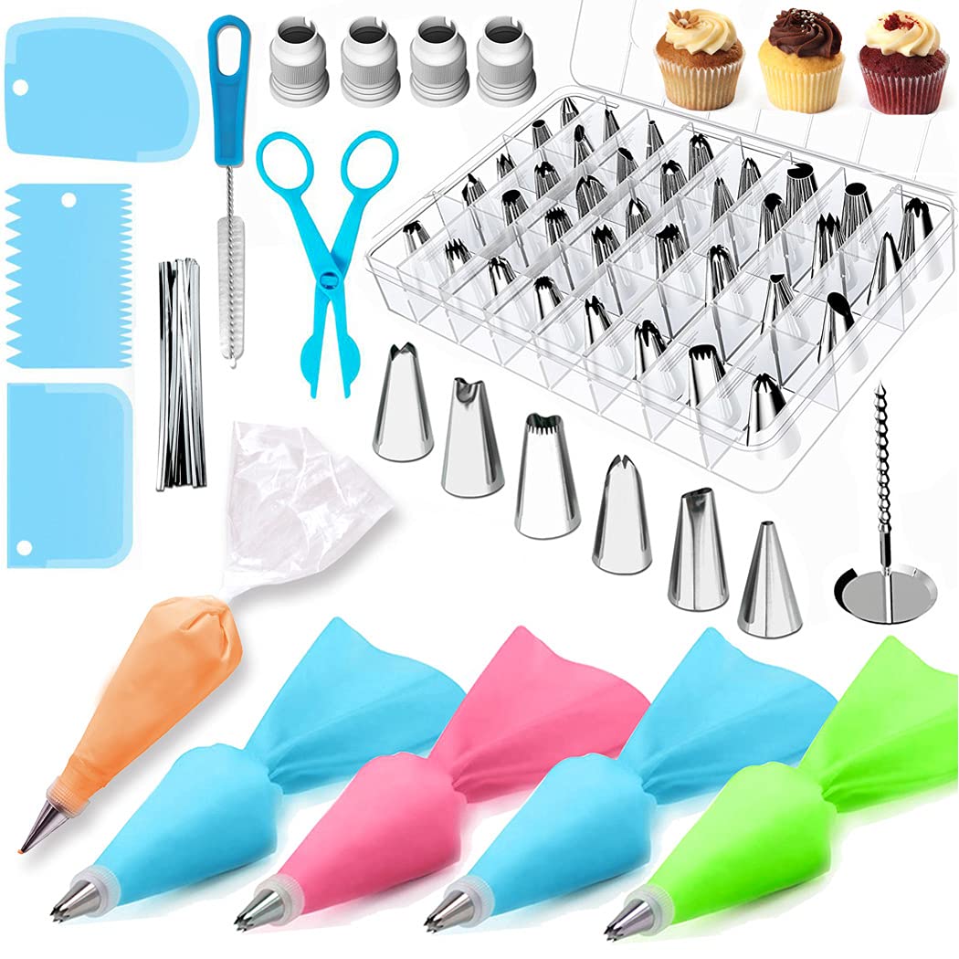 SIPLIV Cake Decorating Kit (72 Pack) with Cake Turntable, 36 Icing Tip, Disposable Bag, Pastry Bags, Scrapers,Smoother, Flower Nails, Flower Scissor