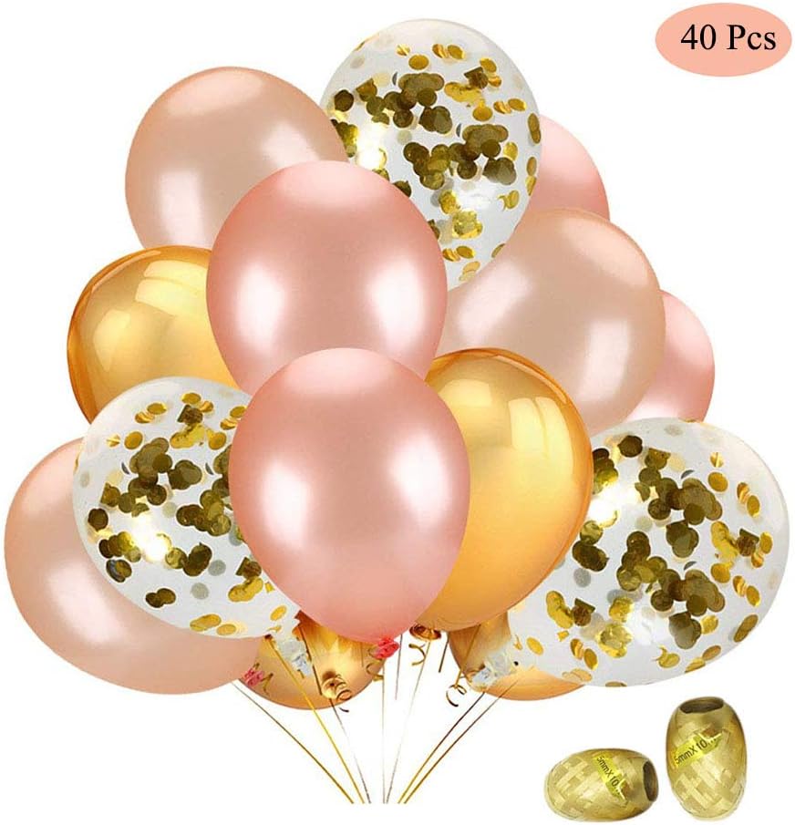 Tenrany Home 12 Inch Rose Gold and Gold Balloons Set, 20 Pcs Confetti Balloon 20 Pcs Latex Balloons for Birthday, Wedding, Bridal Party, Baby Shower Decorations(Multi)