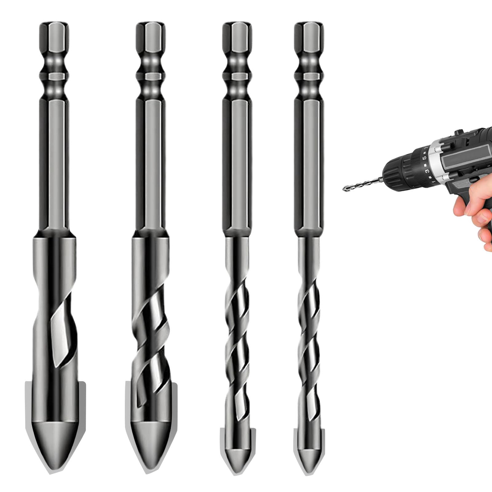 KIPTVO 4PCS Twist Drill Bit Set, Tile Drill Bits, Multifunction Drill Bit Sets, High Strength Eccentric Twist Drill Bit Set, Eccentric Twist Drill Bit, for Plastic, Brick, Tile, Wood Drill Bit Set
