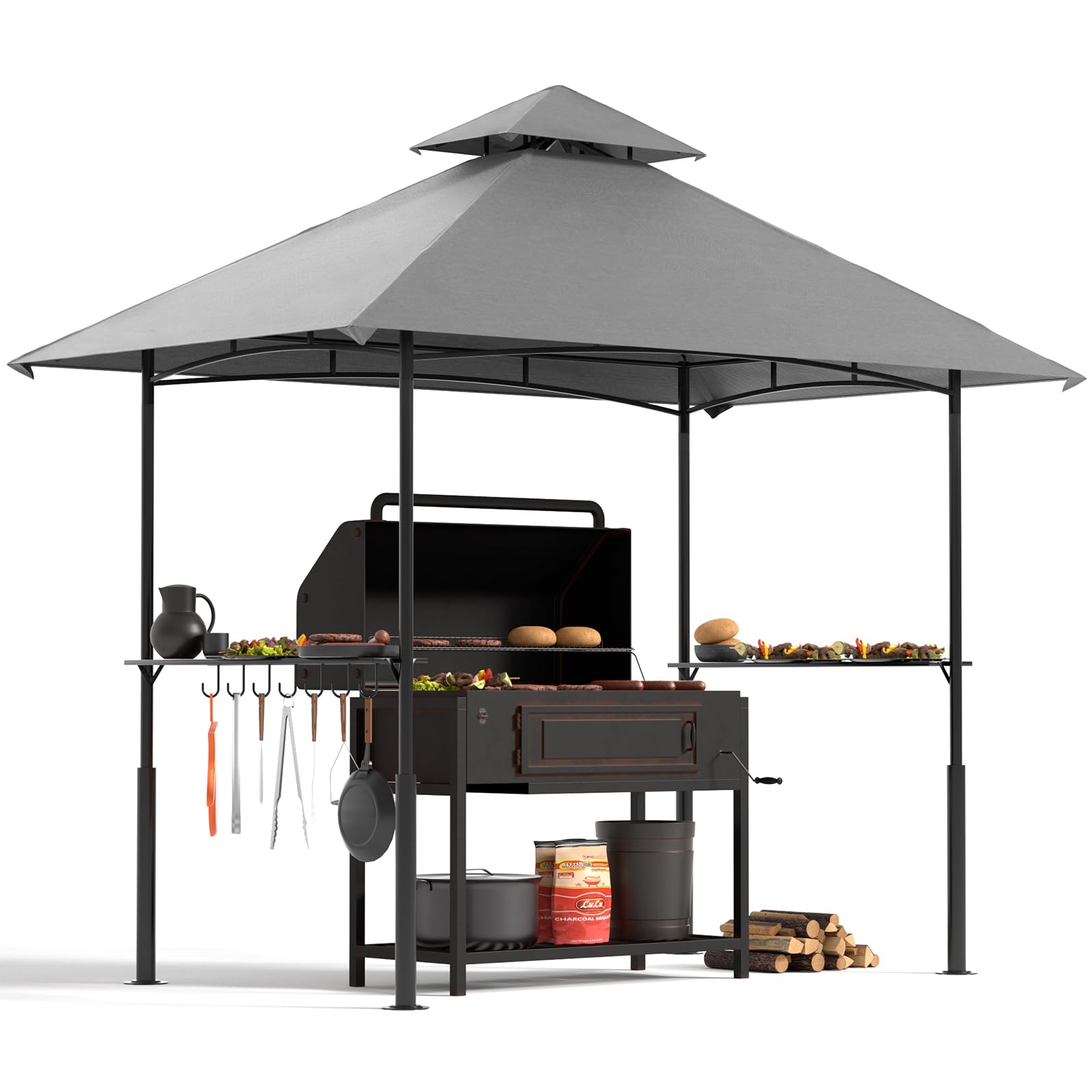Photo 1 of ***IT IS UNKNOWN IF IT HAS MISSING PARTS**8x5 Grill Gazebo - Outdoor BBQ Canopy Shelter Party Tent with Double Tiered Vented Top and 2 Side Shelves for Patio Backyard Grilling Barbecue Picnic, Grey