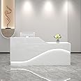 Front Desk Reception Counter, Front Counter Desk with Lockable Drawer, Reception Counter, Modern Retail Counter for Checkout Office/Beauty Salon/Lobby C-Right(White-L,Medium)