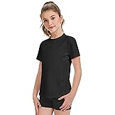 HASMES Girls Athletic Shirts Short Sleeve Active T-Shirts,Basic Tee Tops,Sports Activewear for Kids