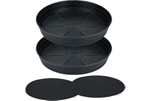 GARDEN HOUR THE PERFECT TIME TO GROW Garden Hour 16” Pack of 2 Large Plant Saucers for Potted Plants & Felt Mats for Floor Protection - Extra-Deep Drip Trays for Potted Plants - Plastic Plant Trays for Indoors No Holes - 18W x 2.25Din