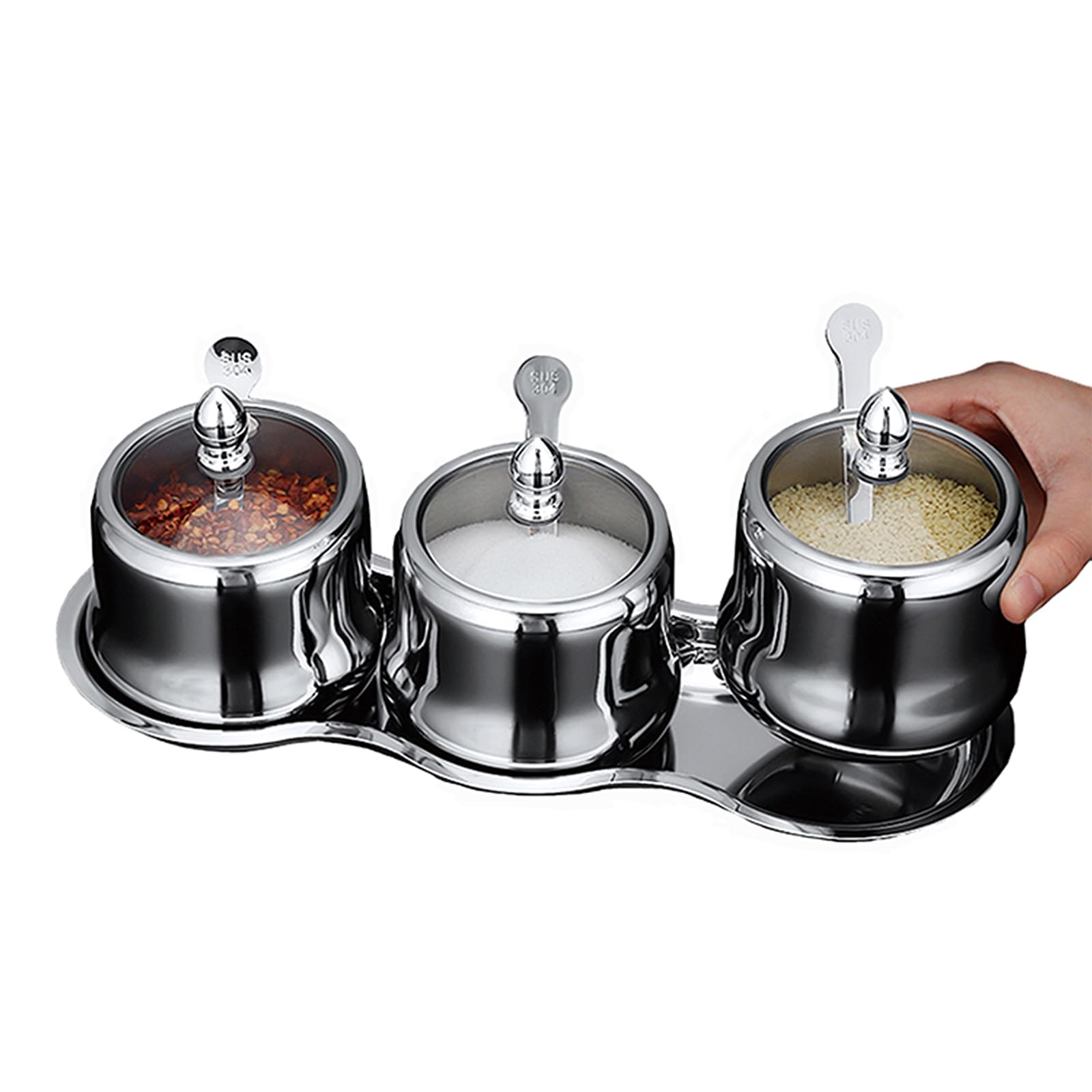 18/8 Stainless Steel Seasoning Box Condiment Jar Set Spice Jar Spice Rack Condiment Cruet Bottle Salt Pepper Sugar Storage Organizers