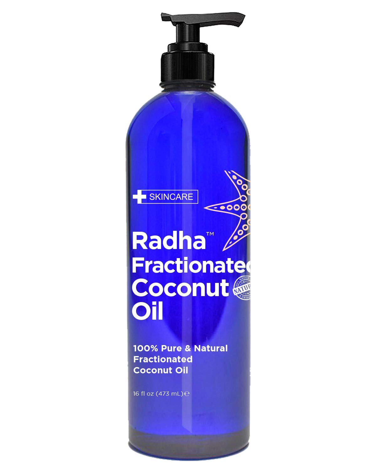 Radha Beauty Fractionated Coconut Oil - 100% Pure & Natural Carrier and Base Oil for Aromatherapy, Hair and Skin - Comes with Pump, 16 fl oz. : Beauty