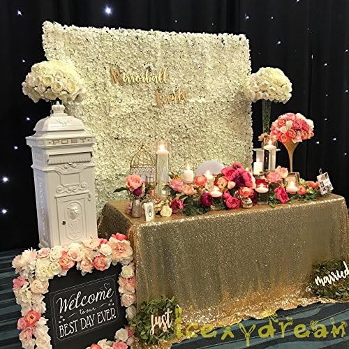 IcexyDream Gold Sequin Tablecloth Overlay,Sequin Cake Tablecloth Giltter Table Overlays for Weddings and Party,50x102 inch