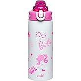 Zak Designs Barbie Sage Kids Water Bottle For School or Travel, 19oz Stainless Steel Water Bottle With Straw, Handle, and Leak-Proof, Pop-Up Spout Cover (Barbie)