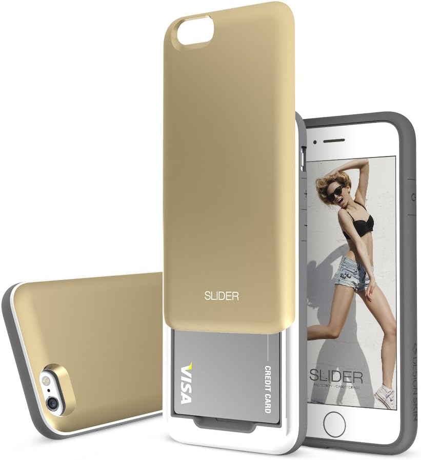 Slider 3-Layer TPU and PC Slim Bumper Wallet Case with Card Slot for iPhone 6s Plus / 6 Plus - Gold