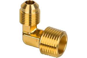 JUWO 3/8" Male Flare x 1/2" NPT Male Brass Flare Fitting, 90 Degree Elbow, Tube Fitting, Propane, Fuel, Gas Adapter, Durable Brass Pipe Connector
