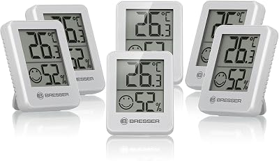 Temeo Termómetro, higrómetro, Set de 6 higroindicadores para Colocar de pie o en la Pared, con indicador de Temperatura Interior, Blanco