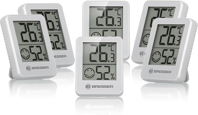 Temeo Termómetro, higrómetro, Set de 6 higroindicadores para Colocar de pie o en la Pared, con indicador de Temperatura Interior, Blanco