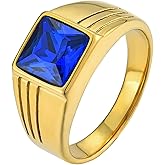 YL Gemstone Rings for Men Titanium Steel Square Signet Rings Blue Stone Wedding Statement Band Jewelry-size12