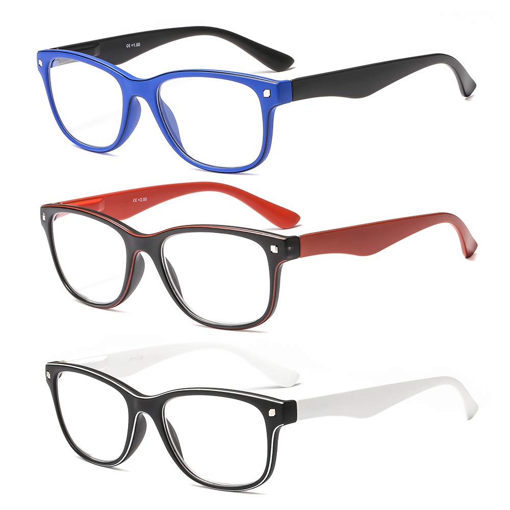 Suertree Reading Glasses, 3 Pack Computer Glasses Fashion Comfortable Glasses for Reading Gradient Frames Spring Hinge Reader Aided Eyeglasses for Men Women JH240