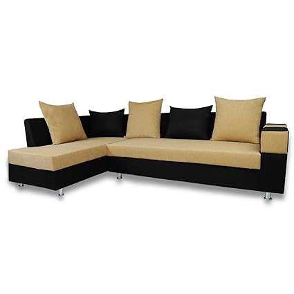 Adorn India Adillac 5 Seater Corner Sofa (Beige & Black)