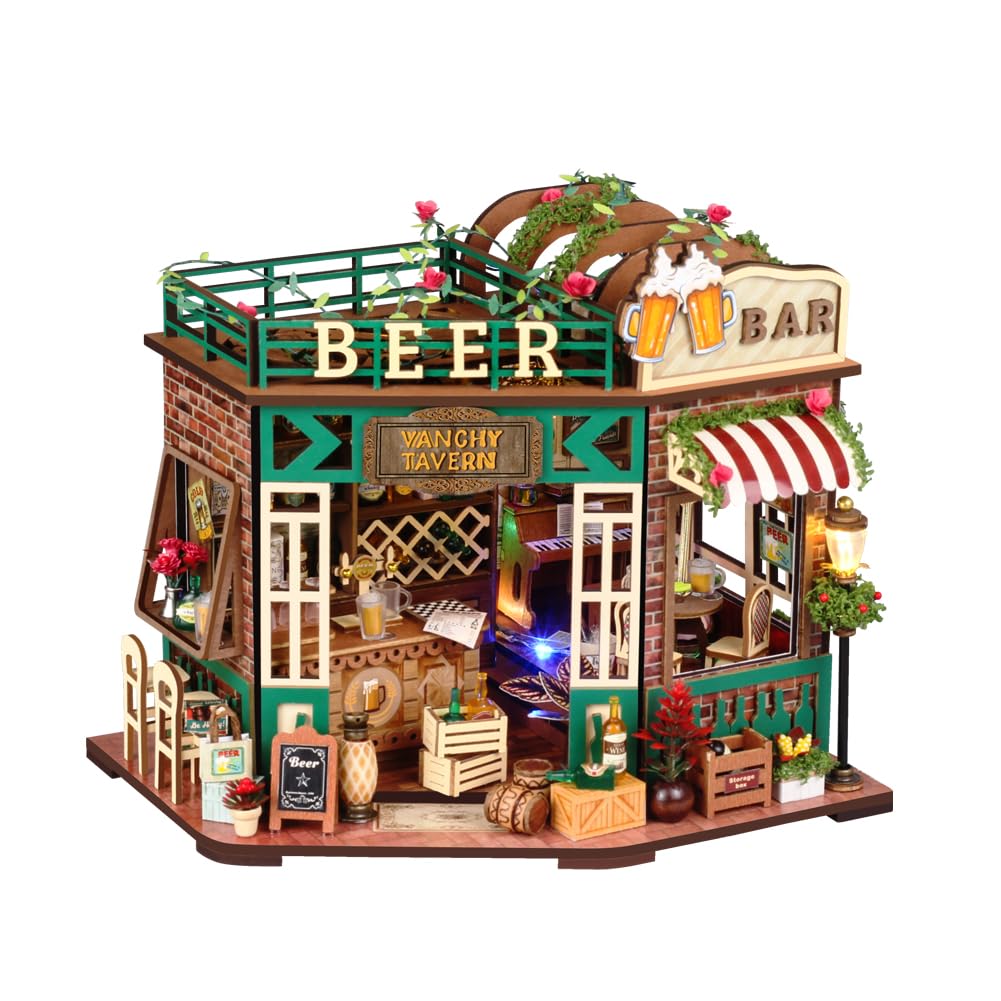 DIY Dollhouse Miniature Kit 1:24 Scale Model With Furniture LED Lights Wooden Puzzle Hands Craft for Adults Teens Kid Birthday Gifts (Beer Bar) — image 1