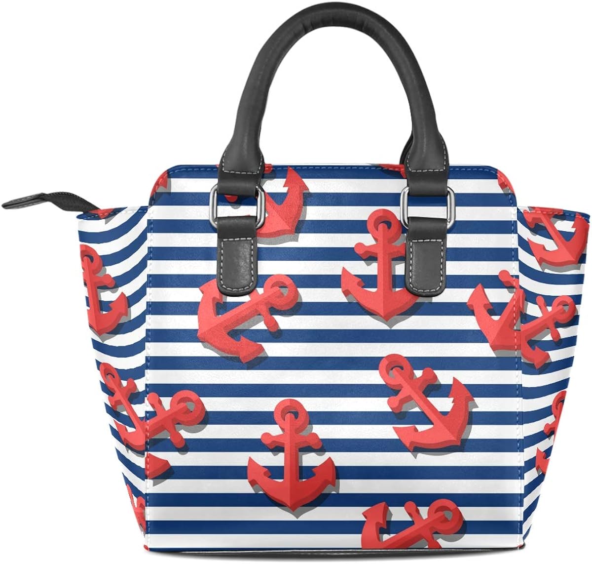 navy and white striped purse