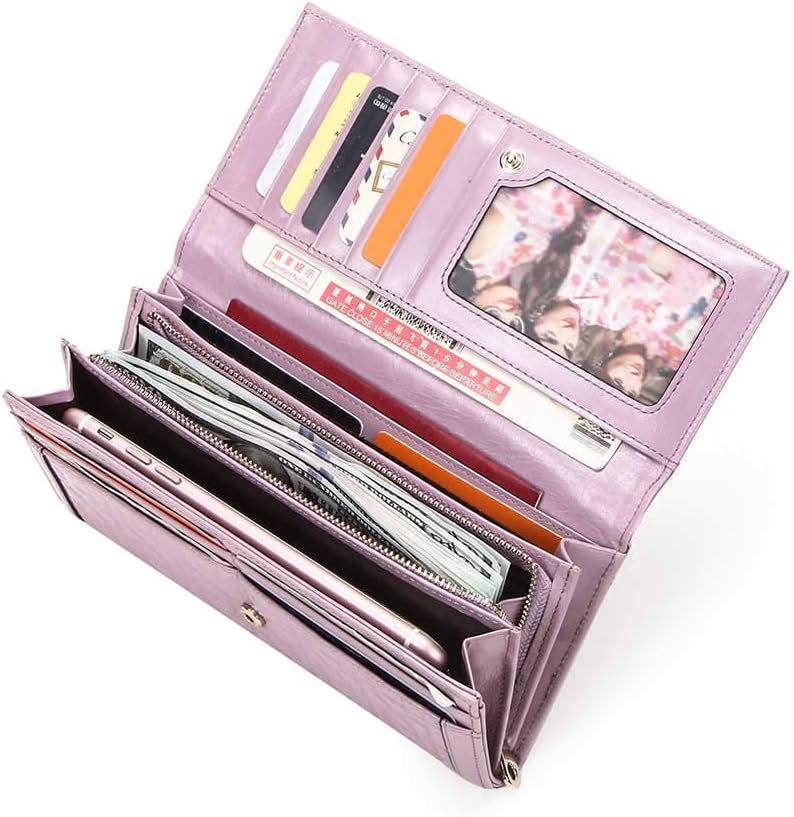 Lady's Wallet with Multifunctional Compartments, Hiram Genuine Leather Clutch Purse for Women, Fashion Wallet for Women(Pink)