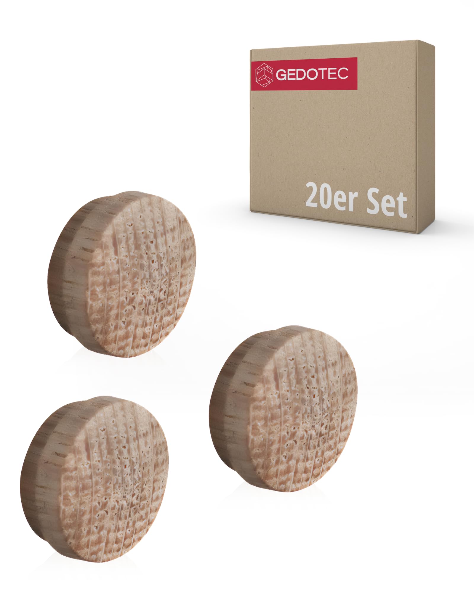 Gedotec Hole covers universal cover caps wood for blind hole Ø 15 mm | solid wood oak natural finish | total Ø 17 mm | caps round for pressing in | 20 pieces - Hole caps for furniture