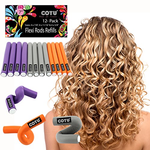 12 Pack of Professional Large Size Foam Flexi Rods for Curly Hair by