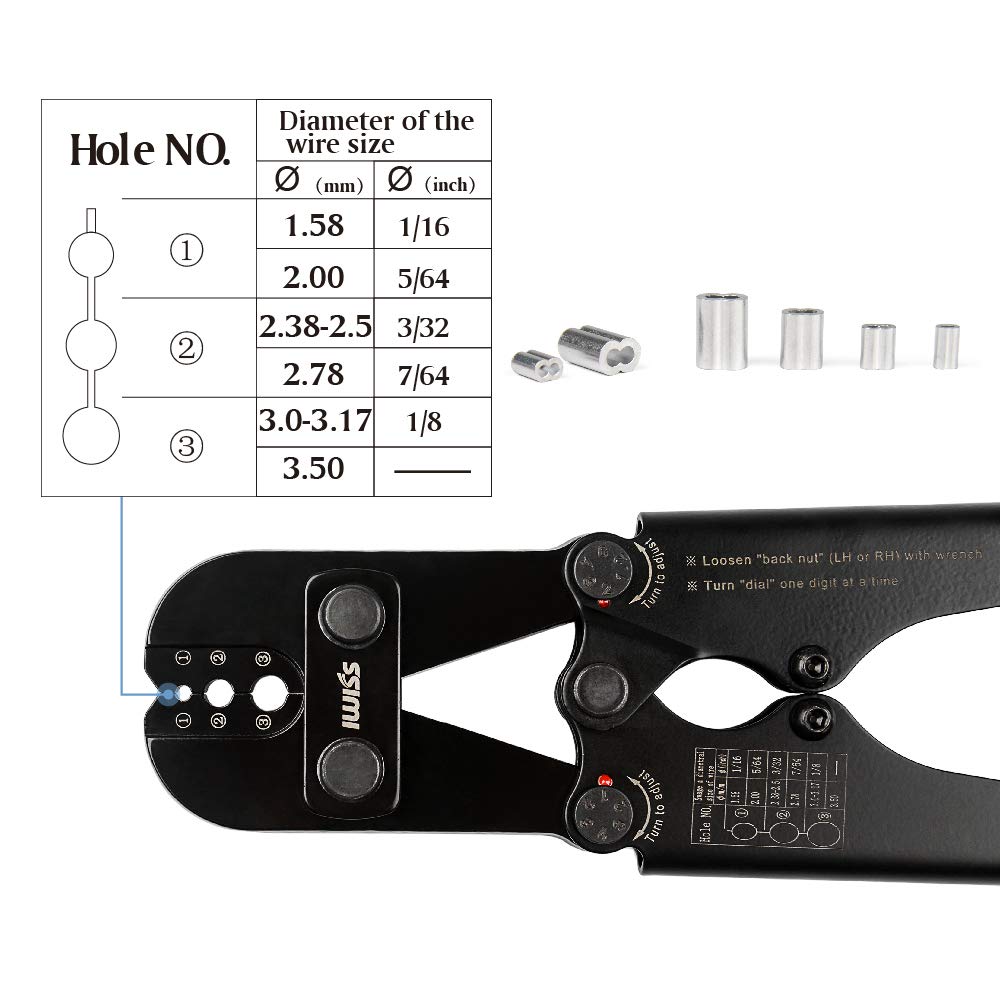 IWISS Wire Rope Crimping Tool for Aluminum Oval Sleeves,Stop Sleeves