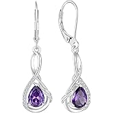 CARICY Dangle Drop Earrings 925 Sterling Silver Infinity Leverback Gemstones Earrings for Women Anniversary Christmas Jewelry