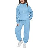 Arshiner Girls 2 Piece Outfits Tracksuit Drop Shoulder Hoodie Half Zip Sweatshirt and Sweatpants Joggers Set with Pockets