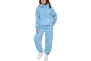 Arshiner Girls 2 Piece Outfits Tracksuit Drop Shoulder Hoodie Half Zip Sweatshirt and Sweatpants Joggers Set with Pockets