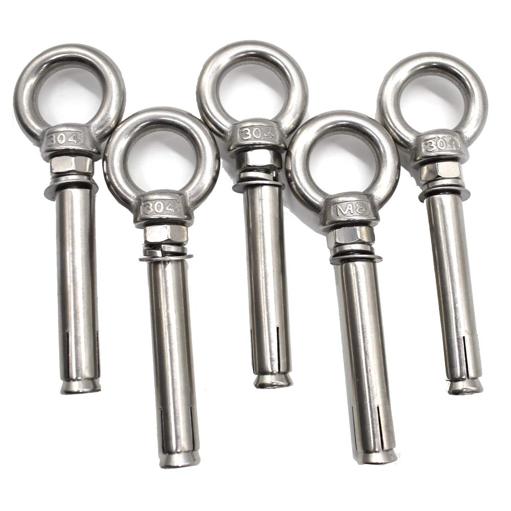 5 Pack Expansion Bolt Anchor Bolt 304 Stainless Steel Screw Ring Lifting Expansion Shield Anchor Eye (Expansion Ring M8* 90)
