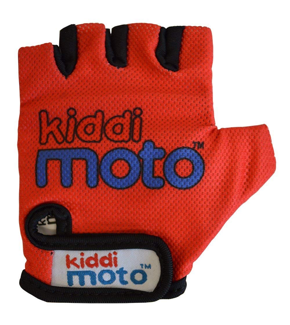 Kiddimoto Red Anti Slip Kids Bike Gloves For Kids Boys & Girls Best Toddler Bike Gloves Ages 2-8 Fingerless Cycling Gloves For Youth Sports Like Mtb, Bmx Dirt Biking, Mountain Bike Riding, Skates