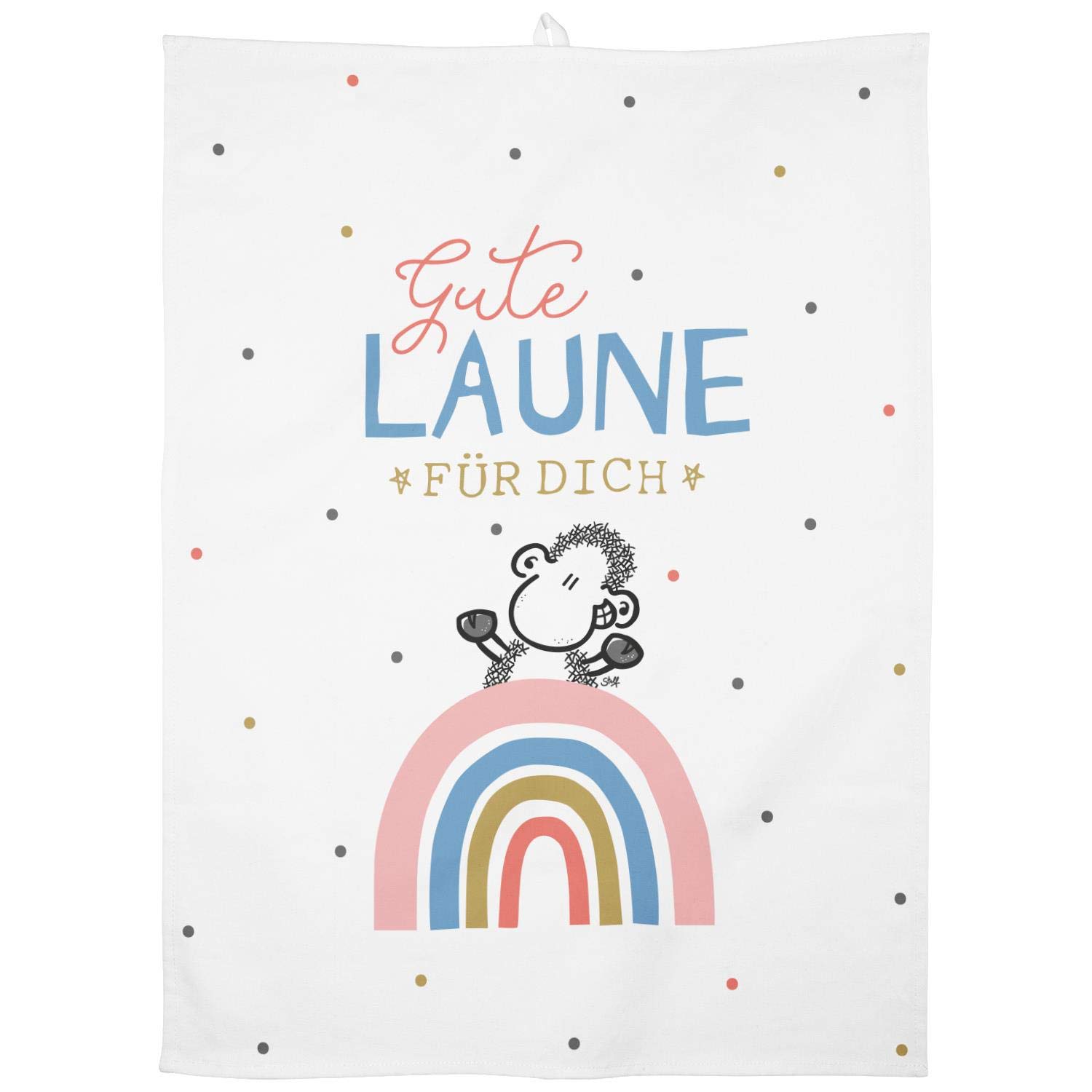 Sheepworld Tea Towel Motif "Gute Laune" | Cotton, 60 cm x 45 cm, Coloured Motif Print | Gift, Kitchen, Cooking, Barbecue, 47091